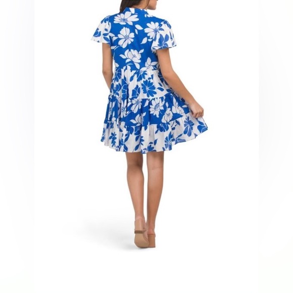 TAYLOR WHITE BORDER PRINT TIERED COLORED BLOCK MINI DRESS - Picture 2 of 8